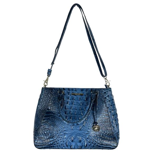 Brahmin Small Irene Leather Satchel Bag Maritime Blue Croc Embossed - Picture 12 of 12